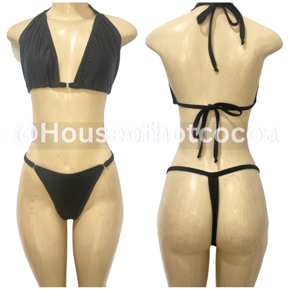 2 Piece Thong Bikini (Black) / MESSAGE CUP SIZE/ HANDMADE